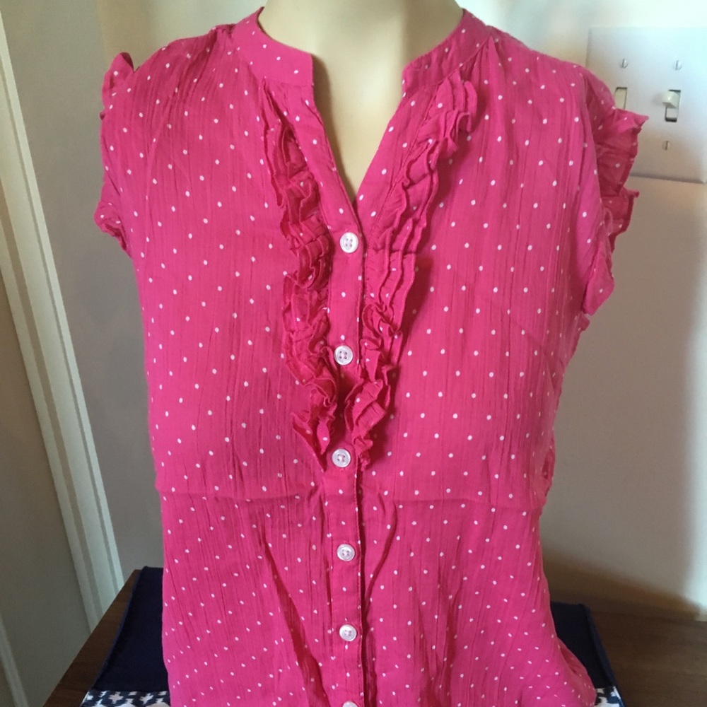 Old Navy Girls Pink Polka Dot Ruffle Button Down